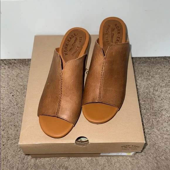 Kork-Ease Brown Tan Leather Mules with Block Heel - Picture 8 of 11